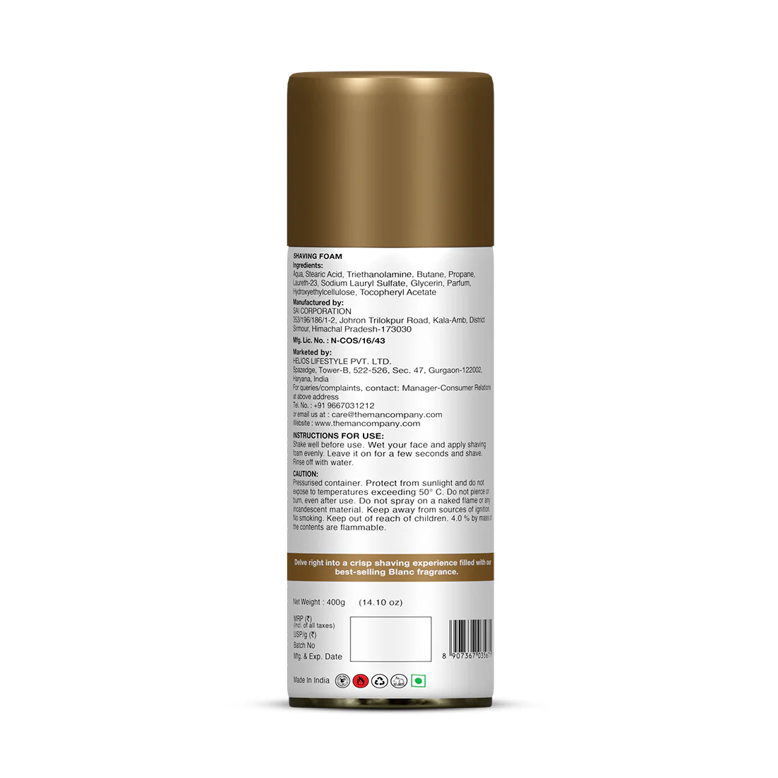 Blanc Shaving Foam | Glycerin & Vitamin E (400g) - Image 7