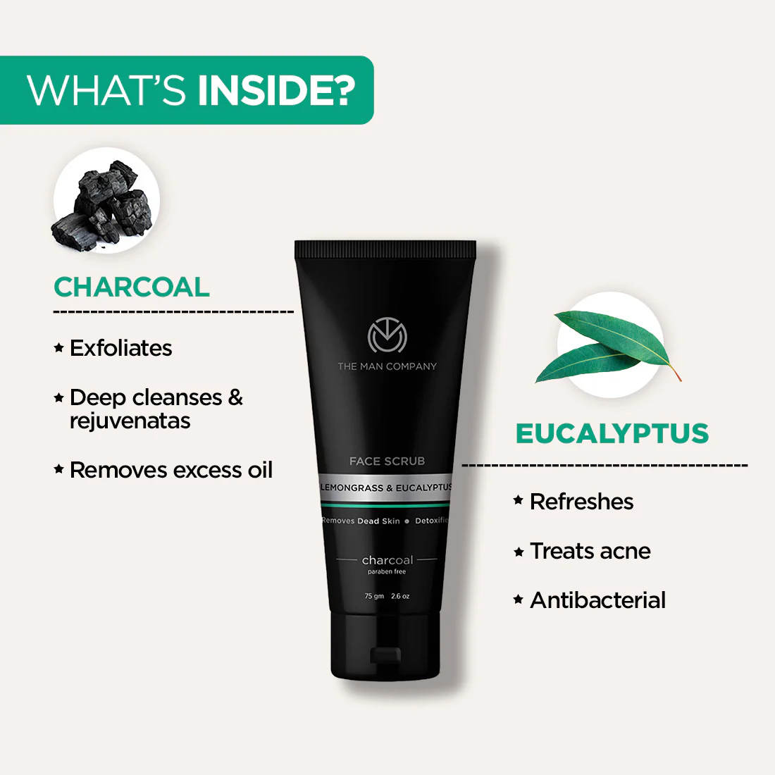 Charcoal Face Scrub | Lemongrass & Eucalyptus (75gm) - Image 2
